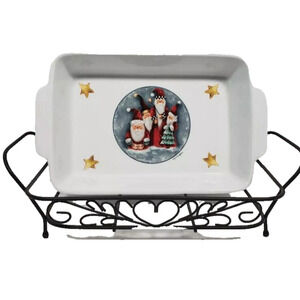 Rainbow Mountain Elaine Thompson Santa Claus Holiday Casserole Dish with Base